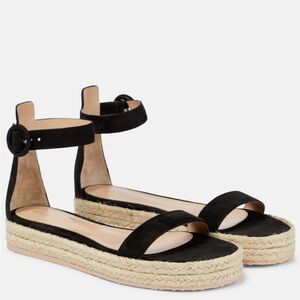 Gianvito Rossi Portofino Black Espadrille Wedge, Sz 36.5